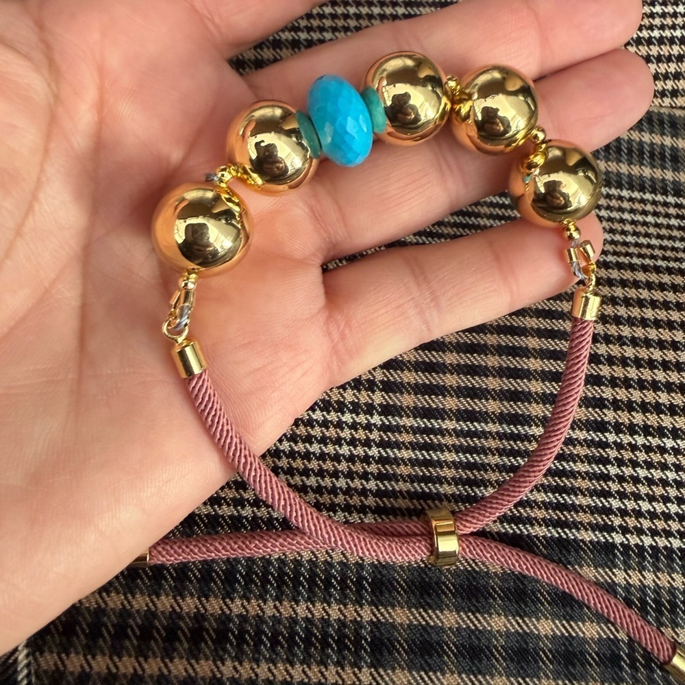 Faceted Turquoise and Gold Plated Adjustable Bracelet